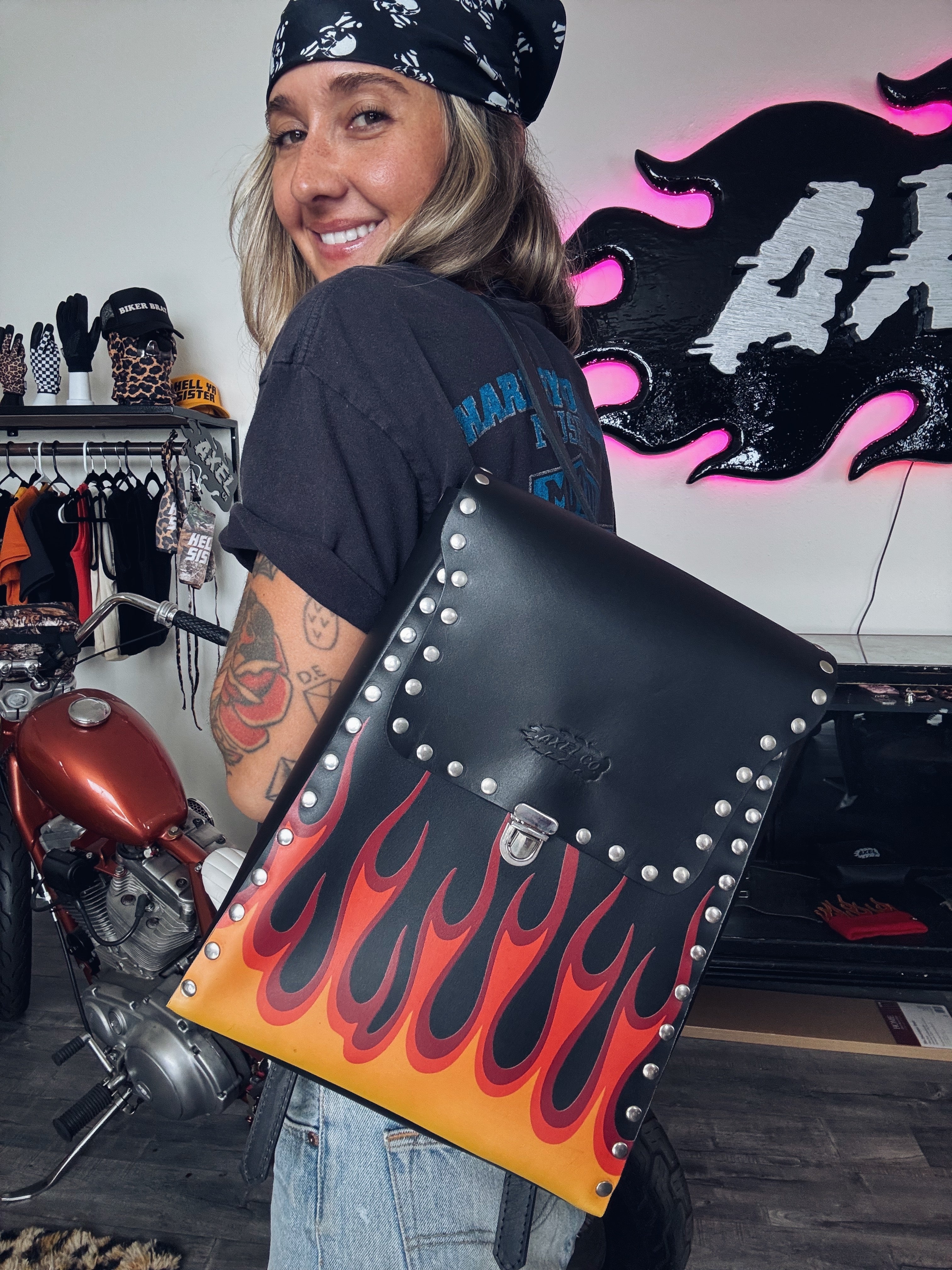Axel Co Leather Flame Backpack with Rivets