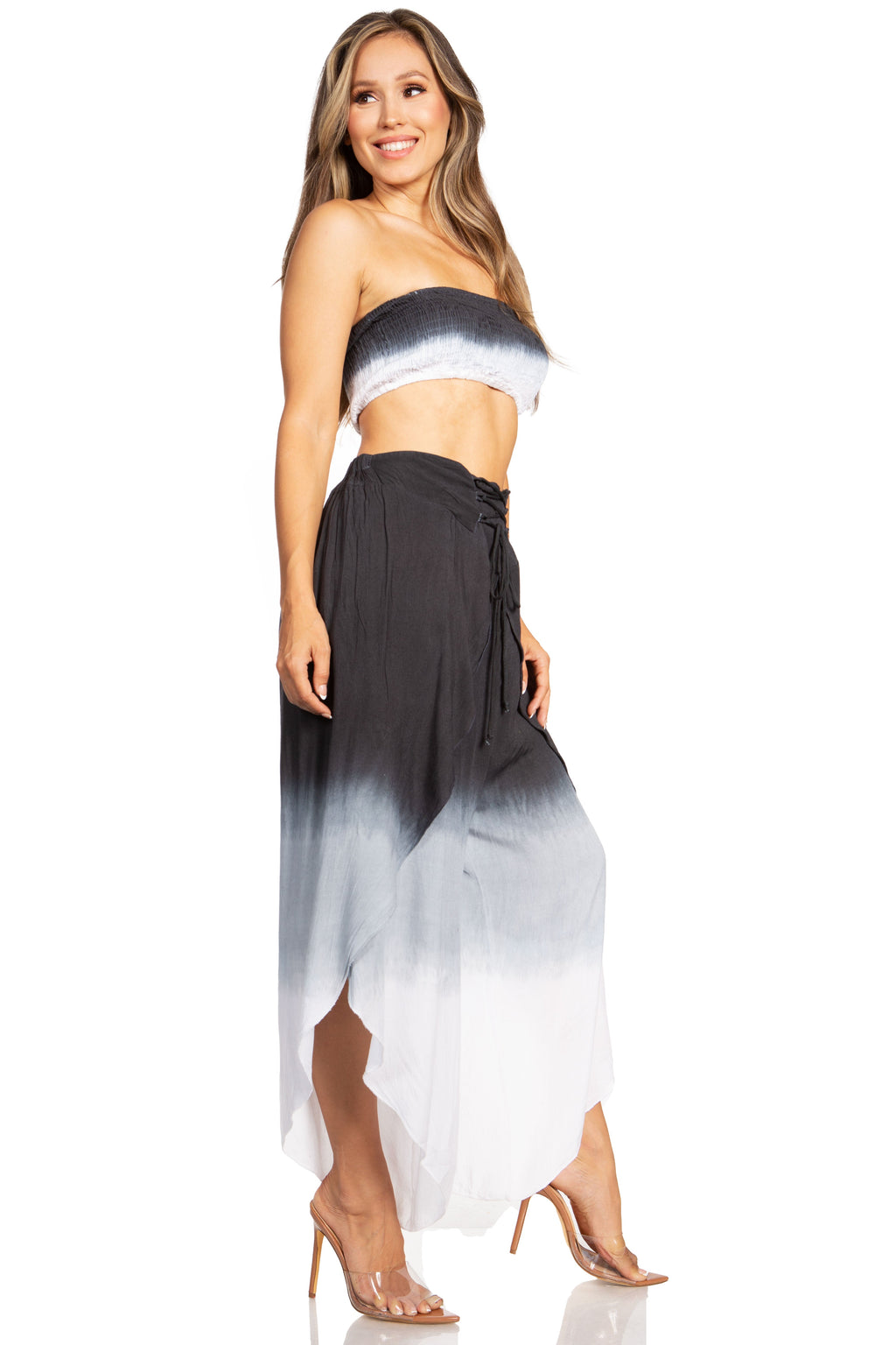 Sakkas Vanessa Women's Bandeau Tube Top & Wide leg Gaucho Pants Set Palazzo Boho - Buy One Get One