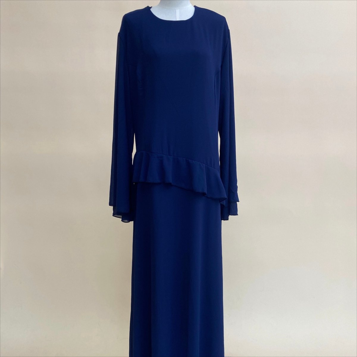 Chiffon Ruffle Gown with Tie-Back | Bell Sleeve Tiered Maxi Dress(MS227)